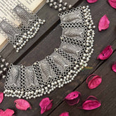 Vriksham Antique Silver Fish Motif Necklace With Pearl Detailing Neckpiece-S1047